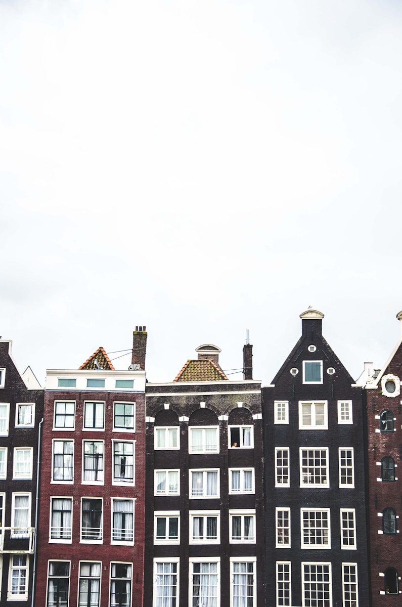 black and maroon buildings